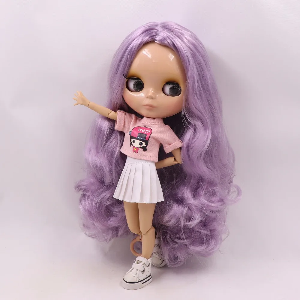Neo Blythe Doll with Purple Hair, Tan Skin, Shiny Cute Face & Custom Jointed Body 4