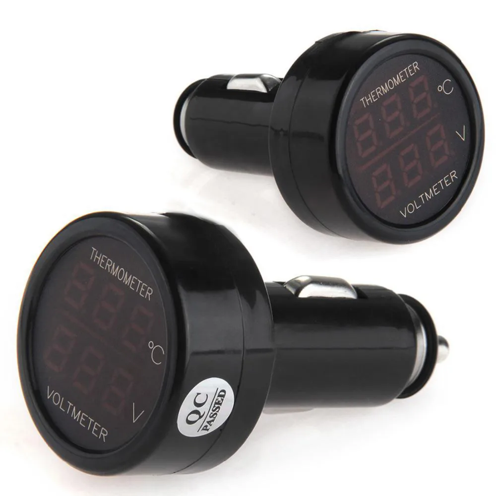 Digital Voltmeter Thermometer 1pc 2 In 1 Red LED Car Cigarette Lighter