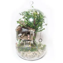 DIY стеклянный шар Летнее утро ручная работа из дерева кукольный домик мини миниатюрная мебель лесное здание украшение дома SC02