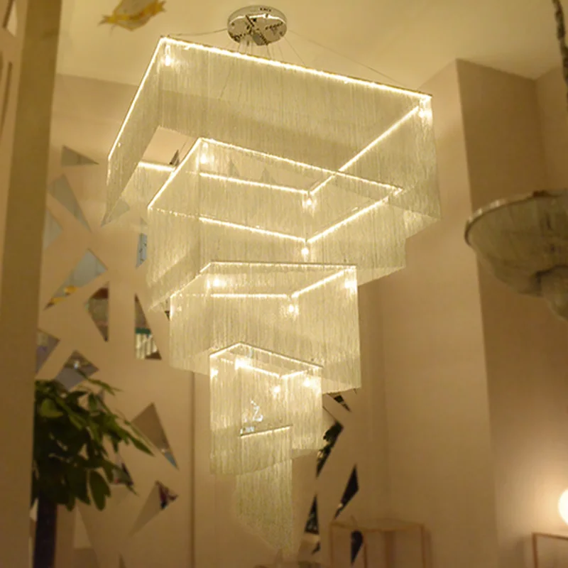 Постмодерн нордический чердак креативная цепочка с кисточками гостиная ресторан люстра лестницы Дуплекс Здание отеля освещение
