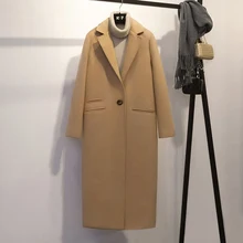 Корейский Зимнее Пальто Длинный Участок Тонкий Женский Кокон Манто Femme Зимние Пальто Женщины Весна Дамы Шерстяное Пальто Пальто