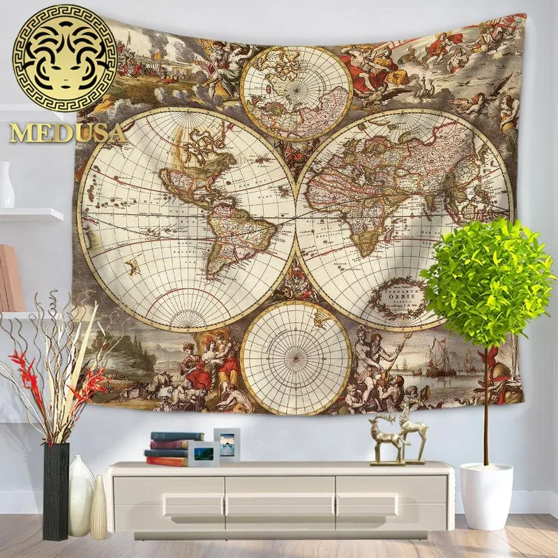 

Medusa world map wall carpet beach towel wall tapestry as home decor