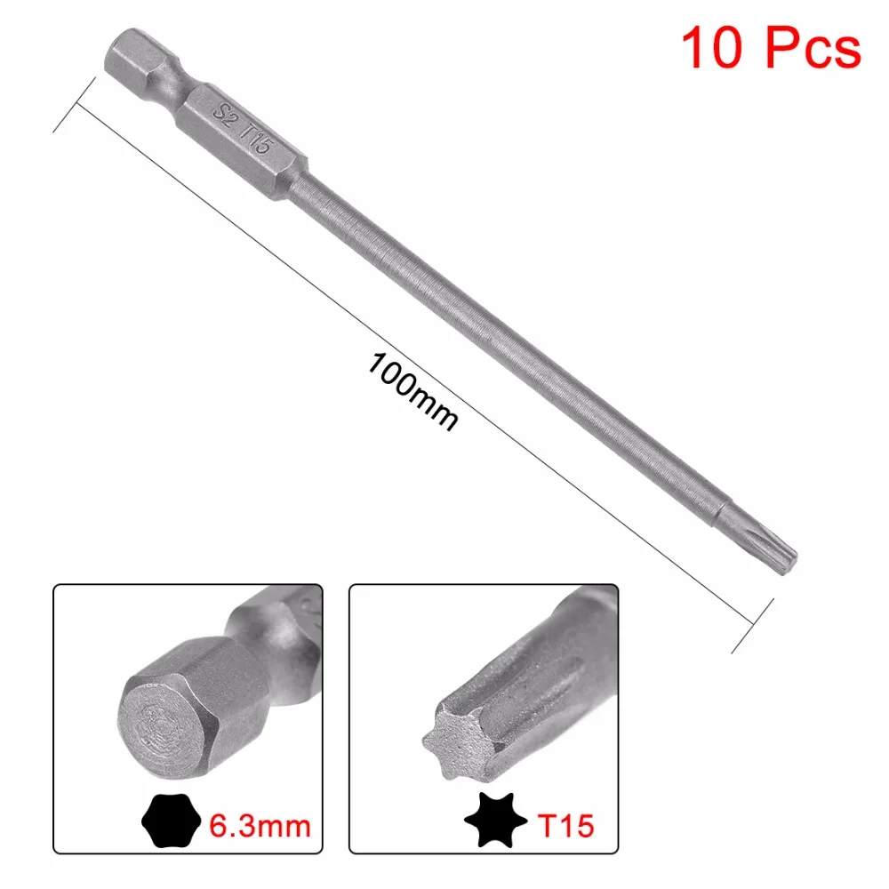 Uxcell 10 шт. T15/20/8/10/25/30/6 S2 высокого сплава Сталь Магнитная Шестигранная головка отвертки 1/" шестигранный DIY электрические ручные инструменты