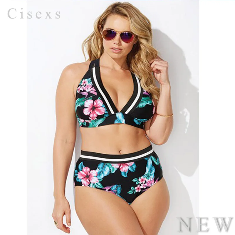 Women Big Bra Plus Size Bikini XL XXL 3XL 4XL Flower Swimsuit Fat Women