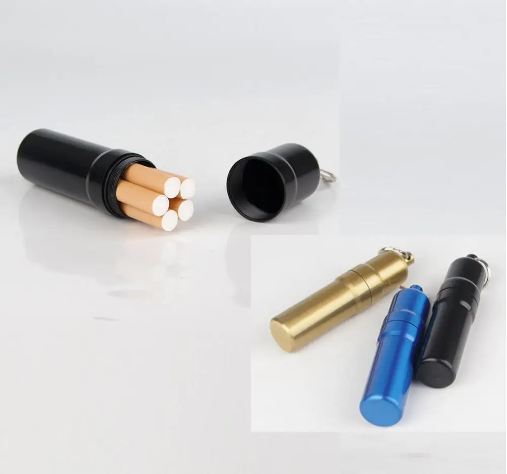 

waterproof Stainless Steel Sealed cigarette case pack for 5 cigarette Tobacco Pocket metal cigarette Storage Box holder keychain