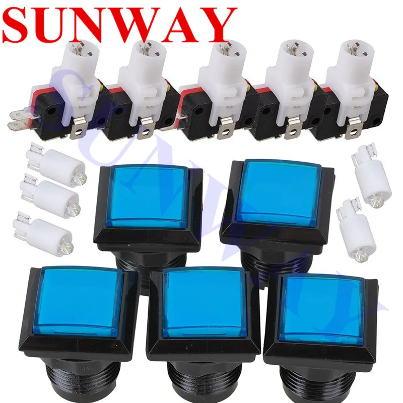 32mm Square Arcade Push Button Switch Set of 5PCS Leds button LED light