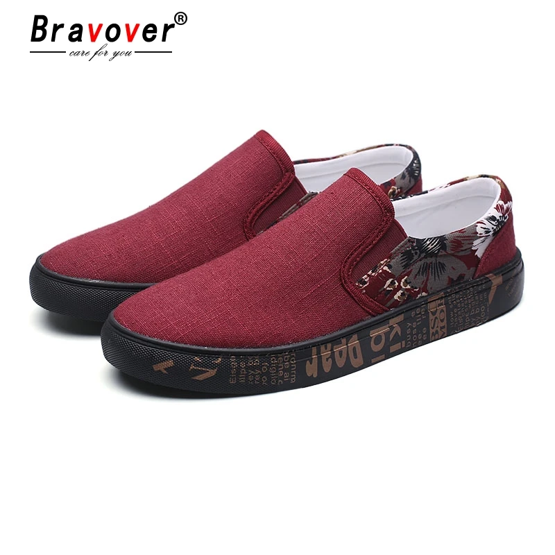 

Bravover Men Canvas Shoes Shallow Slip on Flat Casual Shoes Breathable Floral High Quality Comfortable Round Toe Driving Shoes