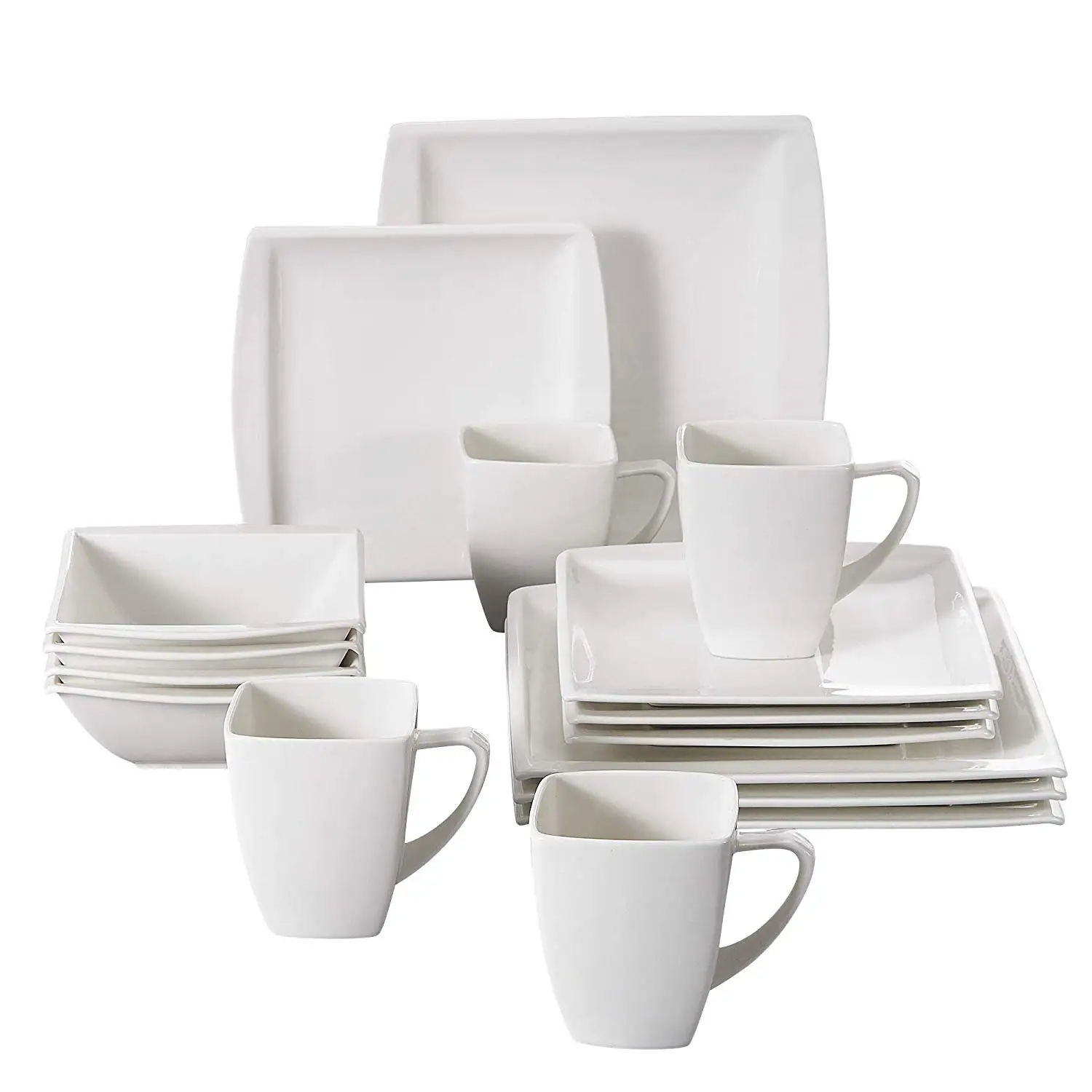 

MALACASA Blance 16-Piece White Ceramic Porcelain Dinner Set with Salad Soup Bowls Dessert Plates Dinner Plates Coffee Milk Mugs