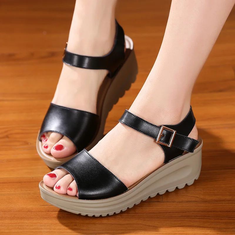 leather platform heeled sandals