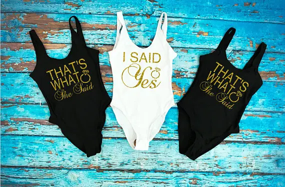 

personalize glitter i said yes wedding bride bikinis Bathing Suits Honeymoon Bachelorette Swimwear Swimsuit Bridesmaid gifts