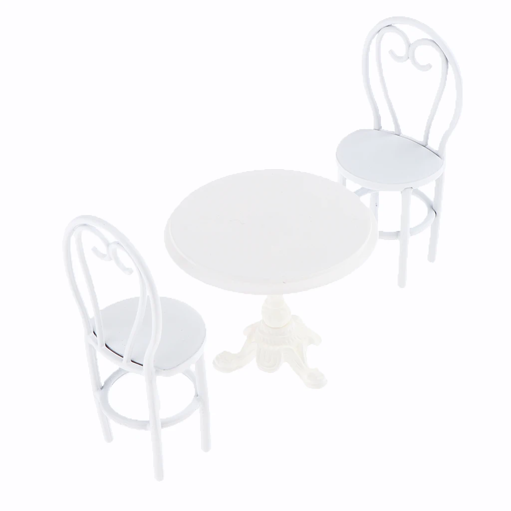 3Pcs 1:12 Dollhouse Miniature Dining Table Chair Metal Furniture Set White