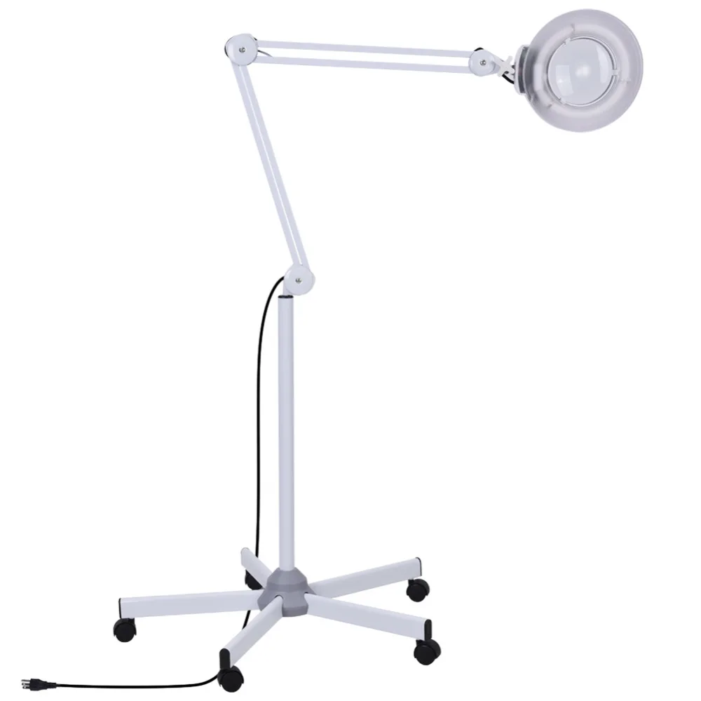 Увеличительная светодиодная лампа, стеклянная Регулируемая роликовая напольная стойка с лупой светильник, салонная 5x увеличенная зеркальная лупа, светильник