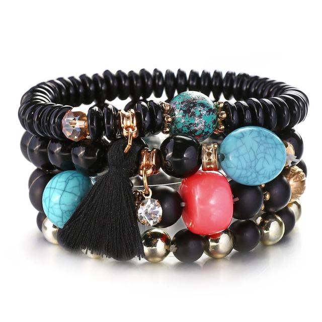 Fashion Multilayer Crystal Lava Stone Beads Wing Tassel Bracelets & Bangles Pulseras Mujer Jewelry for Women Gift