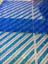 Клееный блеск кружевной ткани с блестками H-70707 высокого качества в нигерийском стиле кружевная ткань с пайетками ткани в синий цвет