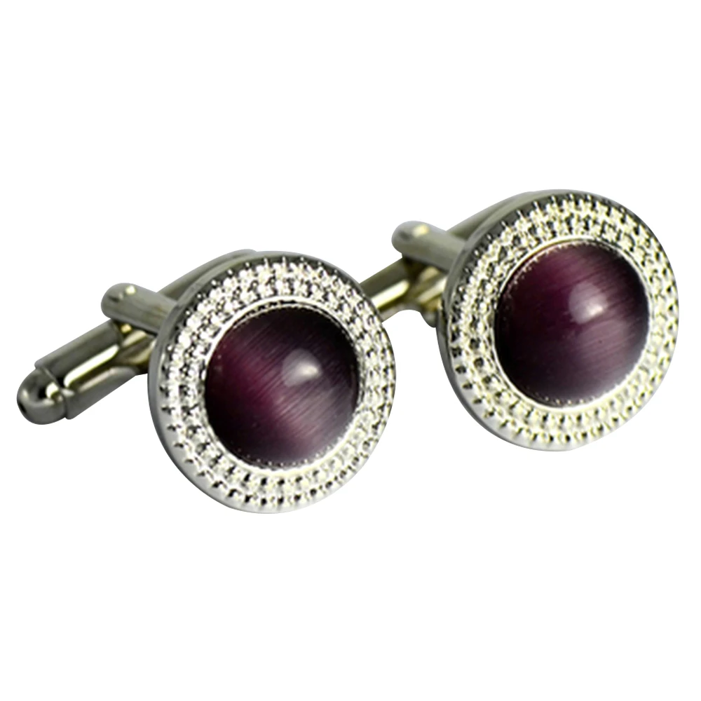 Graceful bold cuff links purple round crystal stone embellished