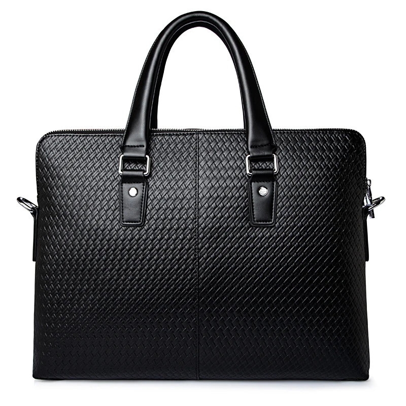 

New Luxury Cow Genuine Leather Business Men's Briefcase Male Weave Shoulder Bags Real Leather Messenger Tote Computer Handbag