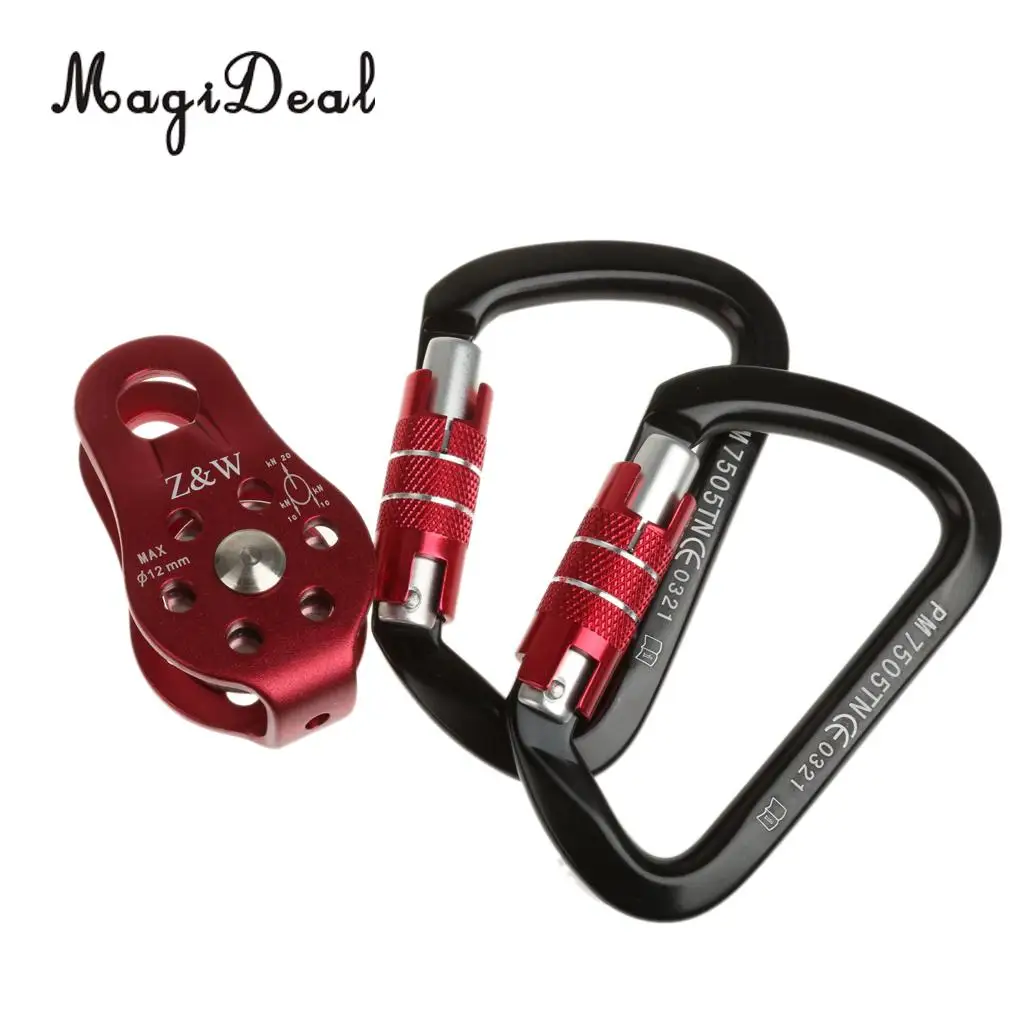 MagiDeal 1Pc Tree Arborist Rock Climbing Fixed Rope Pulley + 2pcs Self