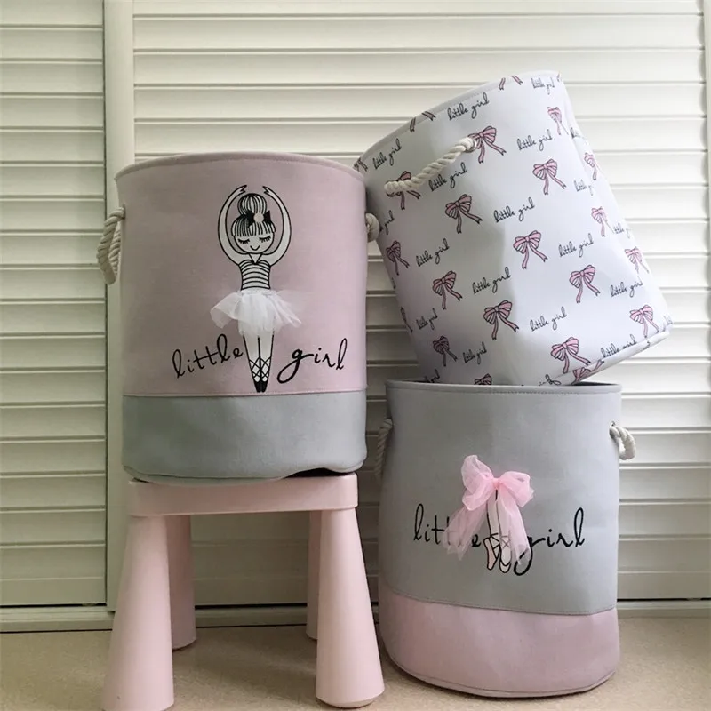 FullLove 35*40 см розовая корзина для белья для грязной одежды хлопок балетная Девушка Бант печатные игрушки органайзер для хранения и организации дома