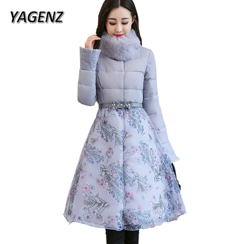 

2017 Winter New Women Down cotton Jacket Warm Coats Slim Fashion Temperament Long Overcoat Printed Casual cotton Female Jackets