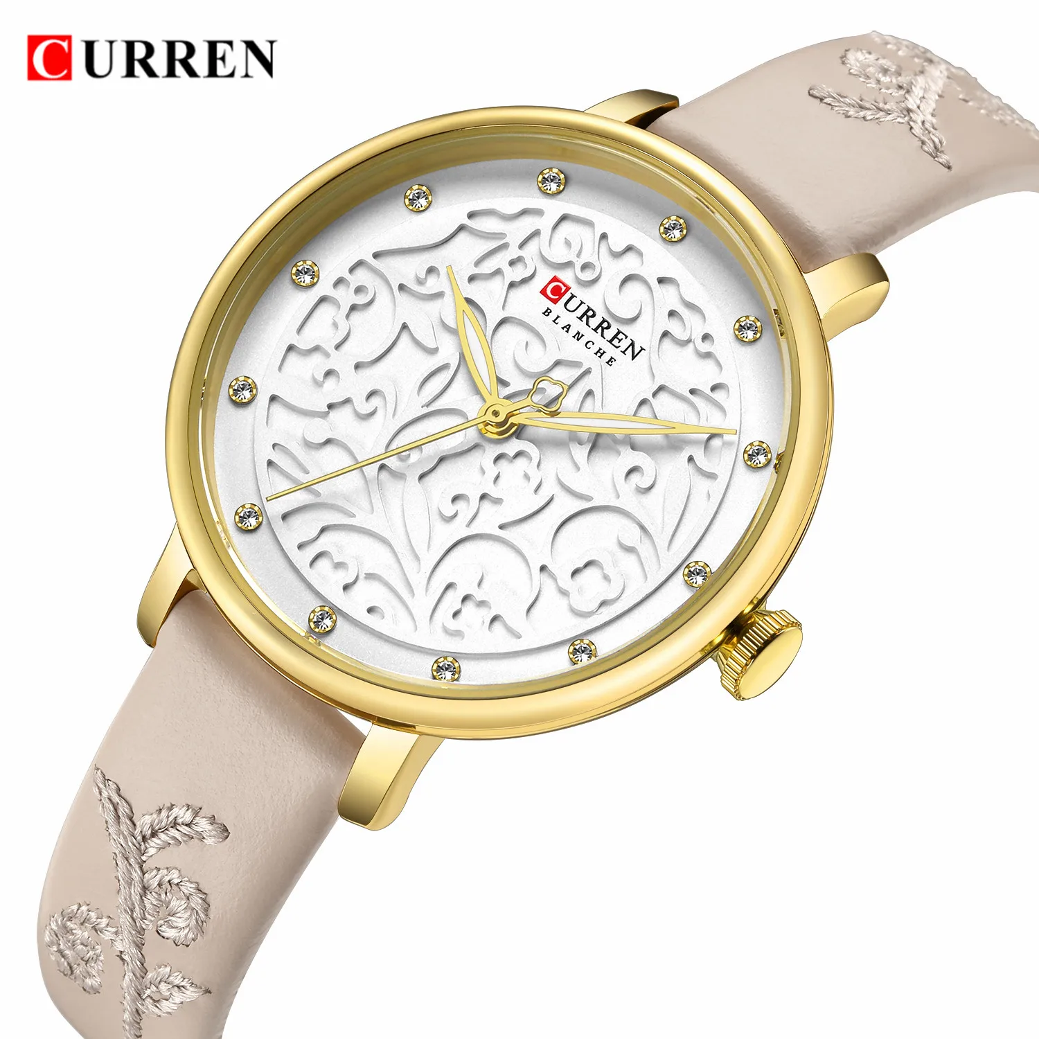 

Curren Watch Women 2019 Famous Luxury Brands Gold Rhinestone Wristwatch Women Leather Waterproof Ladies Watches relogio feminino