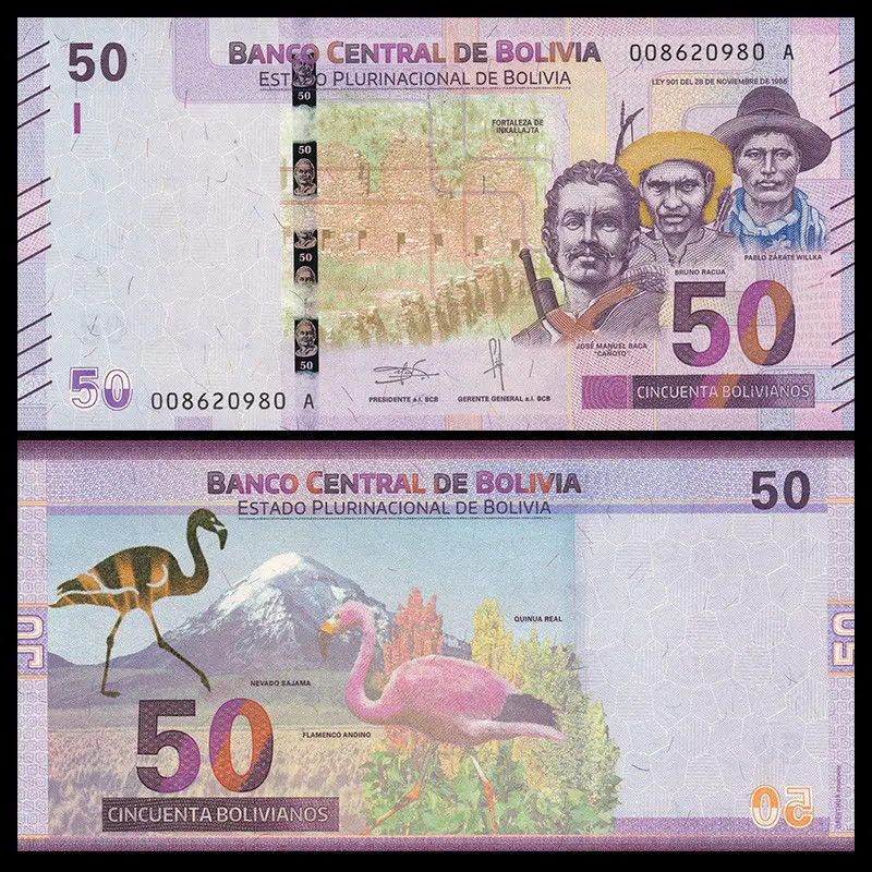 

Bolivia 50 Bolivianos, 2018, P-NEW, UNC, Banknotes, Collection, Gift, America, Genuine, Original Real Paper Notes