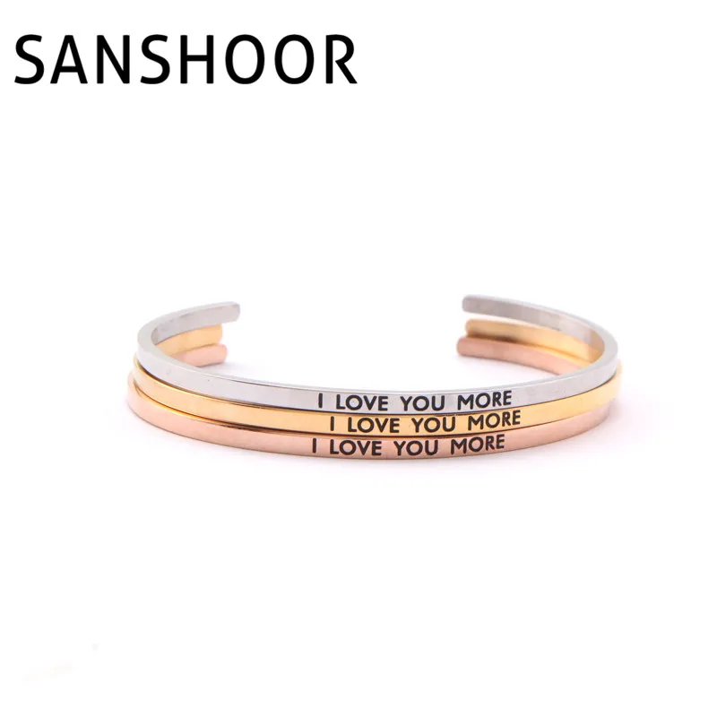 Браслеты SANSHOOR I Love You More браслеты с мантрой из нержавеющей стали черными надписями