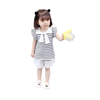 

Children Fashion Garment Summer Baby Girls Bow Stripe T-shirt Short Pants 2Pcs/Sets Kids Pure Cotton Clothes Toddler Tracksuits
