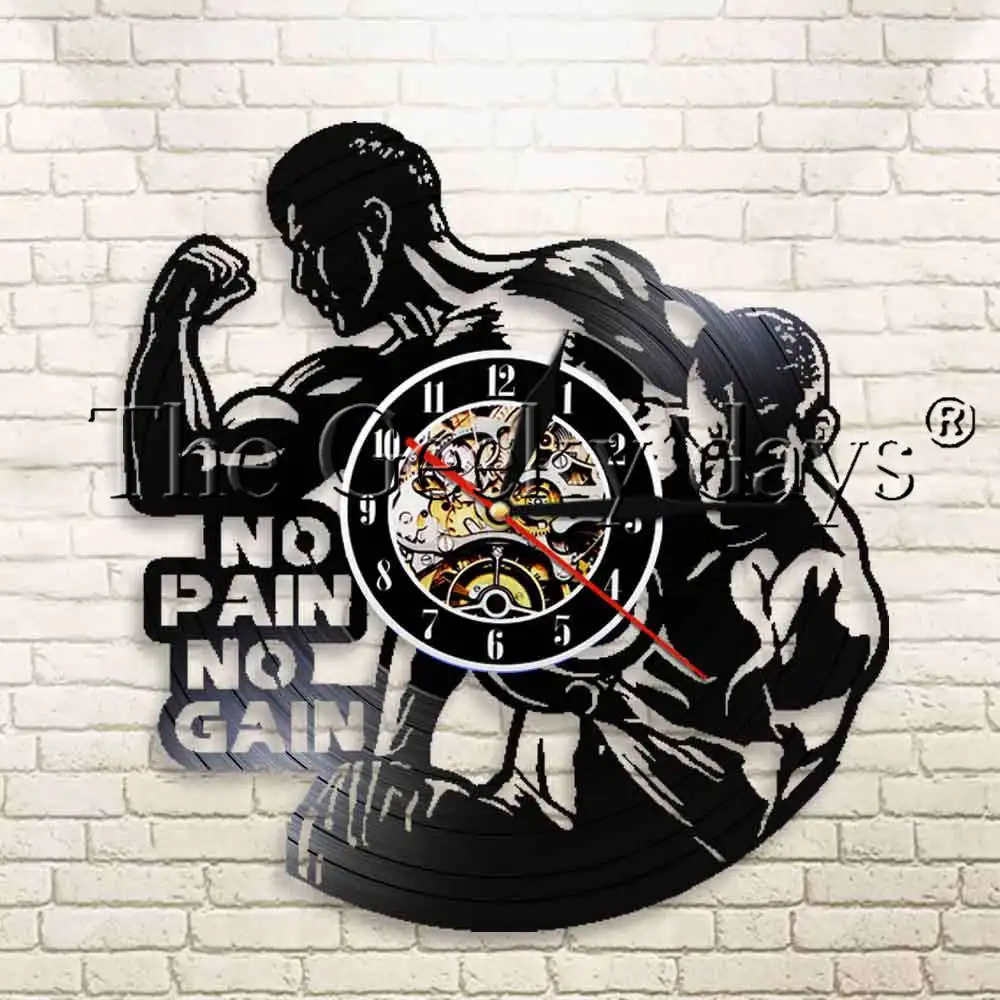 

1Piece No Pain No Gain Gym Bodybuilding Vinyl Record Wall Clock Fitness Sport Home Decor Wall Clock GYM Watch Bodybuilder Gift