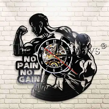 

1Piece No Pain No Gain Gym Bodybuilding Vinyl Record Wall Clock Fitness Sport Home Decor Wall Clock GYM Watch Bodybuilder Gift