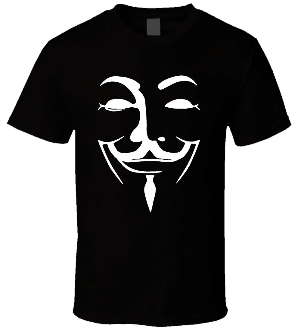 V For Vendetta Mask Black Men T Shirt Size Design Short Sleeve Tee | Мужская одежда