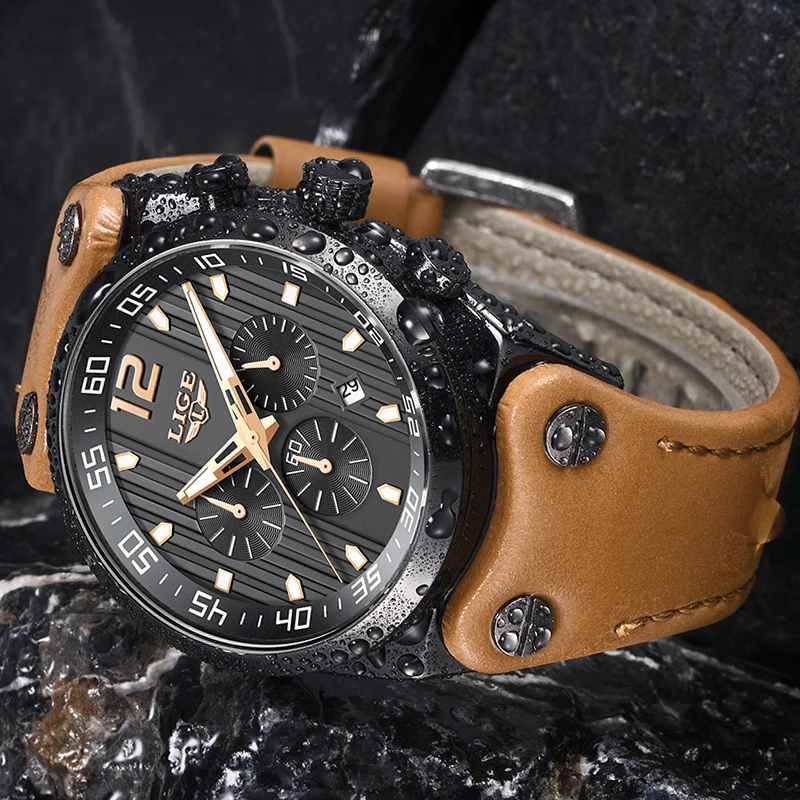 

2019 LIGE Men Waterproof Quartz Watch Mens WatchesTop Brand Luxury Chronograph Male Casual Leather Sport WristWatch Montre Homme