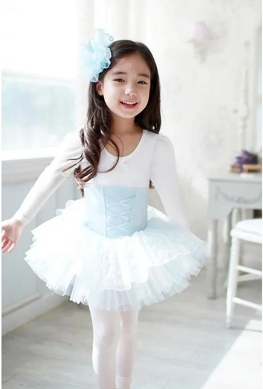 Для Девочек Классический длинный рукав одежда для бальных танцев для маленьких девочек костюмы для выступлений детская балетное