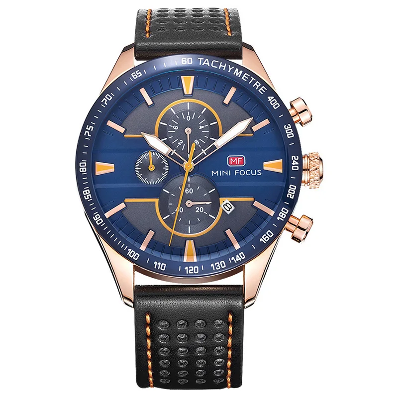 

FOCUS Men's Watch Sports Alloy Stainless Steel Three Eyes Six Needle Multifunction Calendar Luminous Waterproof Leather Strap