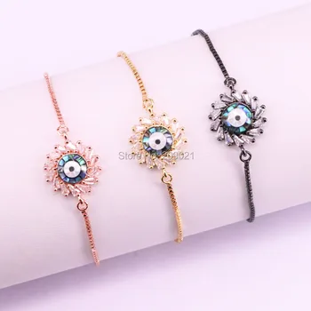 

10Pcs Micro Pave CZ Eye Shell Charm Connector slide chain Adjustable Bracelets for Women