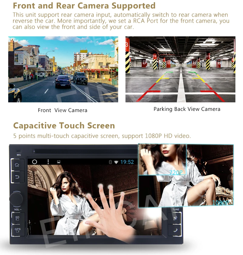 Best 6.2" Screen 2G RAM Quad-core Car Stereo Radio Android 6.0 Double Din Head Unit GPS Bluetooth WIFI CAM-IN DVD 1080P Video Player 3