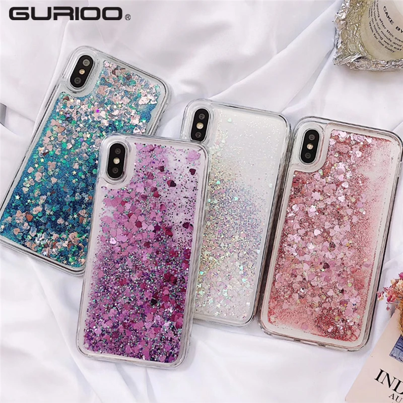 Fashion Liquid Glitter Sand Mobile Phone Case For iphone 5 5S SE 6 6s 8 7 Plus X XR XS Max Heart Sequins Plastic Soft case |