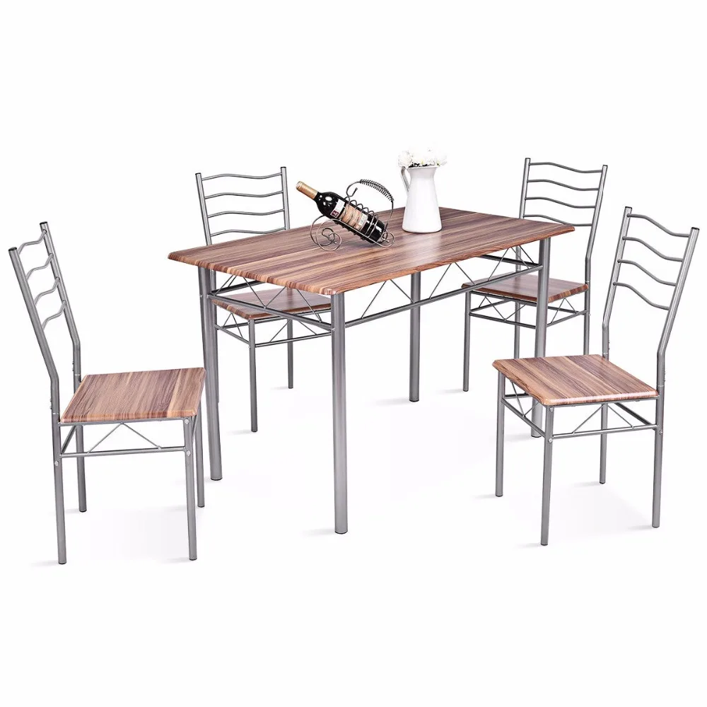 Giantex 5 Piece Dining Set Wood Metal Table and 4 Chairs Kitchen Modern Furniture New Home Furniture HW56194