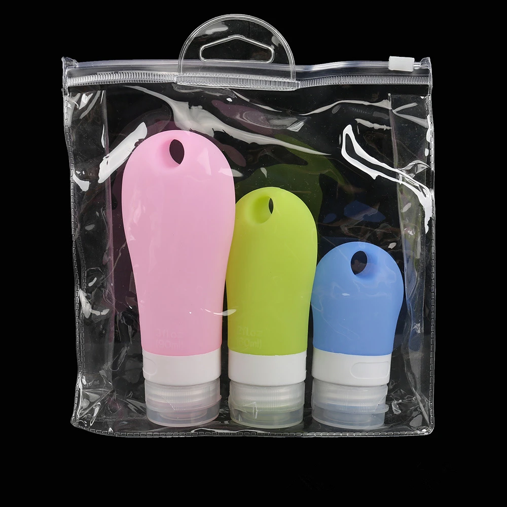 

3Pcs Set Food Grade Silicone Refillable Bottles Container Bottle Compressible Travel Shampoo Shower Bottle 38+60+90ml Polysmbety