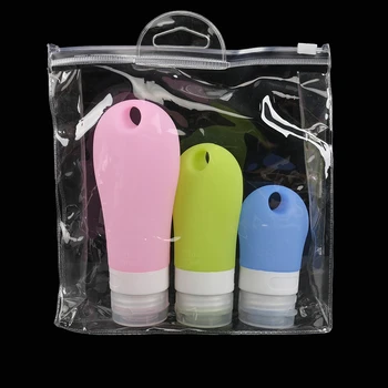 

3Pcs Set Food Grade Silicone Refillable Bottles Container Bottle Compressible Travel Shampoo Shower Bottle 38+60+90ml Polysmbety