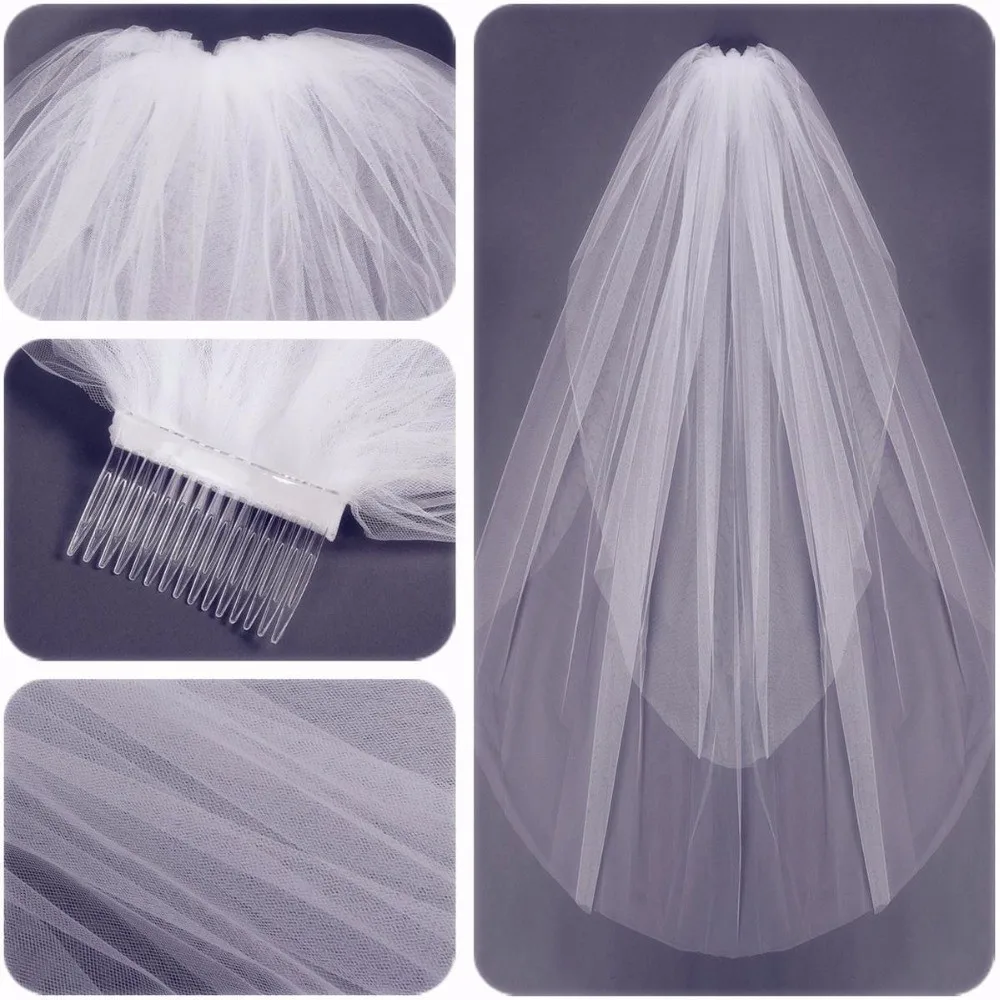 

Short Soft Tulle Wedding Veils Two Layers Cut Edge Wedding Veil With Comb 2019 In Stocks