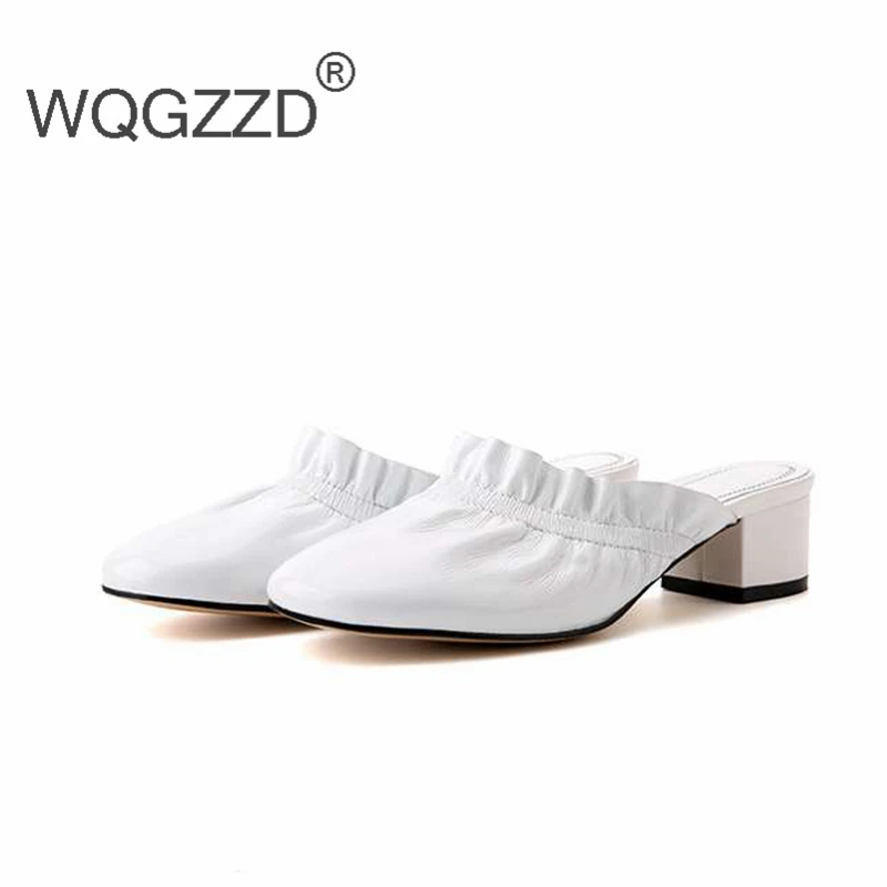 Negro De Caliente Mujer Vaca En Chaussure Zapatos Primavera Mujeres Bombas Verano Perezoso Cuero Simples blanco Las Mulas Venta wIdadq7