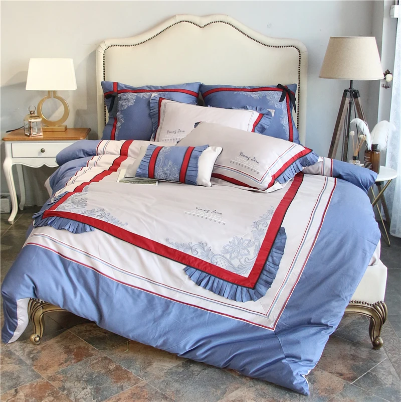 

4/6/7Pcs Egypt Cotton Embroidery luxury Bedding Set Unique Ruffles Duvet cover set Bed Sheet Pillowcases Queen King Size