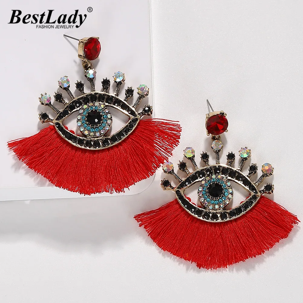 

Best lady Bohemian Tassel Eye Drop Earring For Women Wedding Trendy Crystal Glass Girl Gift Party Statement Earrings Accessories
