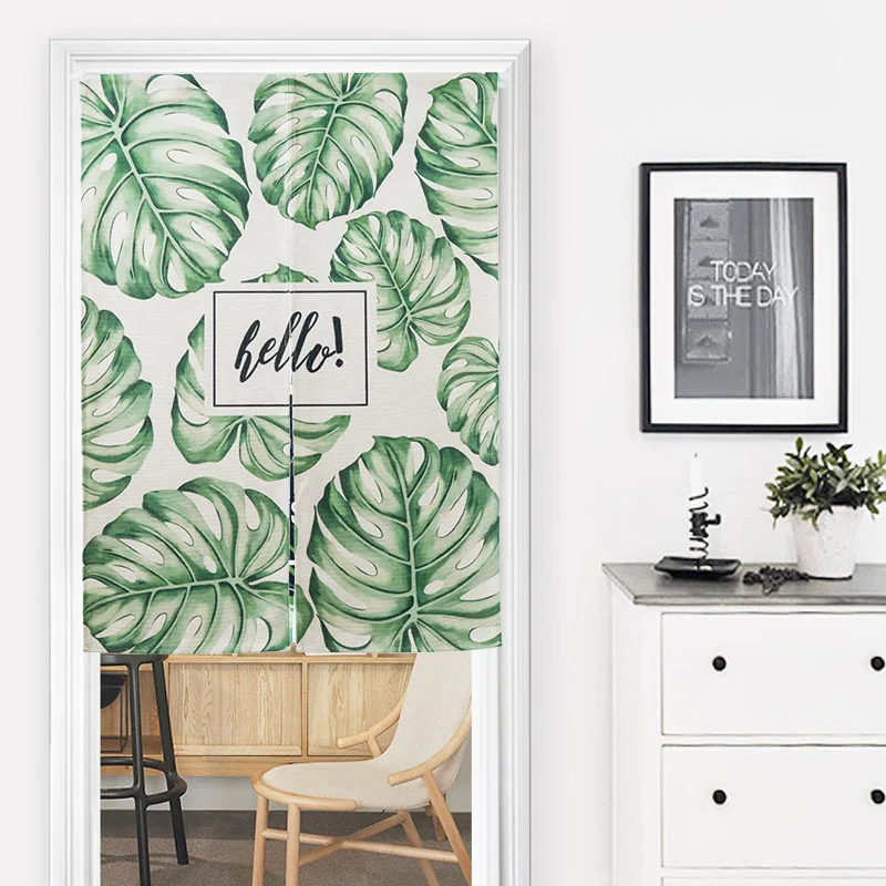 

Cotton Linen Palm Leaf Monstera Leaf Green Leaf Curtains for Kithen Japanese Door Curtain 85x90cm 85x120cm for Decorative