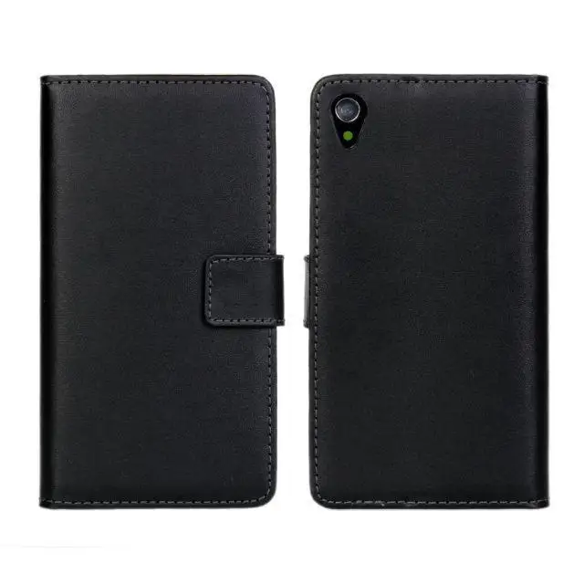 Black High Quality Genuine Leather Wallet Cover Case for Sony Xperia Z1 L39h with Stand Function and Card Holder Phone Bag Free