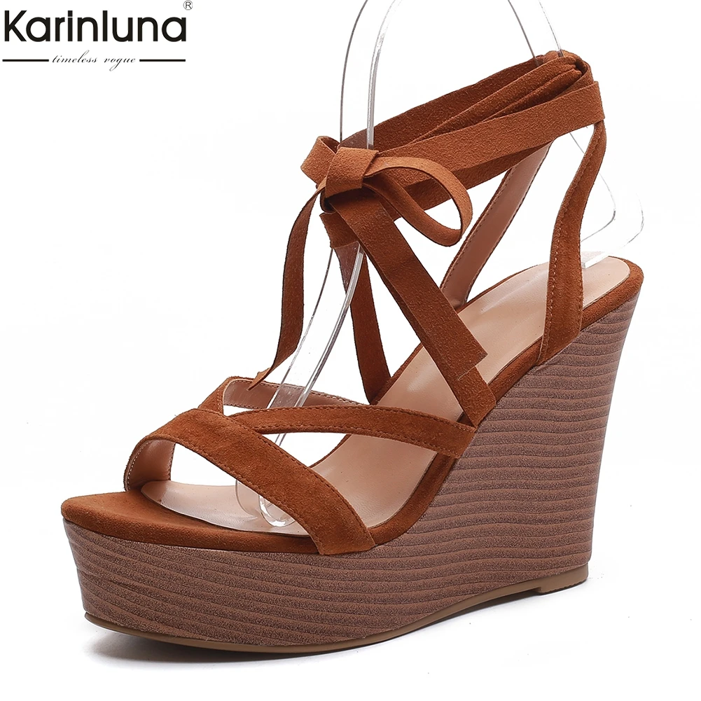 

fashion cow suede leather high heels summer sandals woman shoes wedges shoes woman sandals 2019 woman