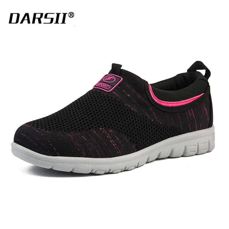 

DARSII Lightweight Ladies Sneakers Breathable Flying Woven Woman Casual Shoes Slip on Flats Platform Mom Shoes Big Size Footwear