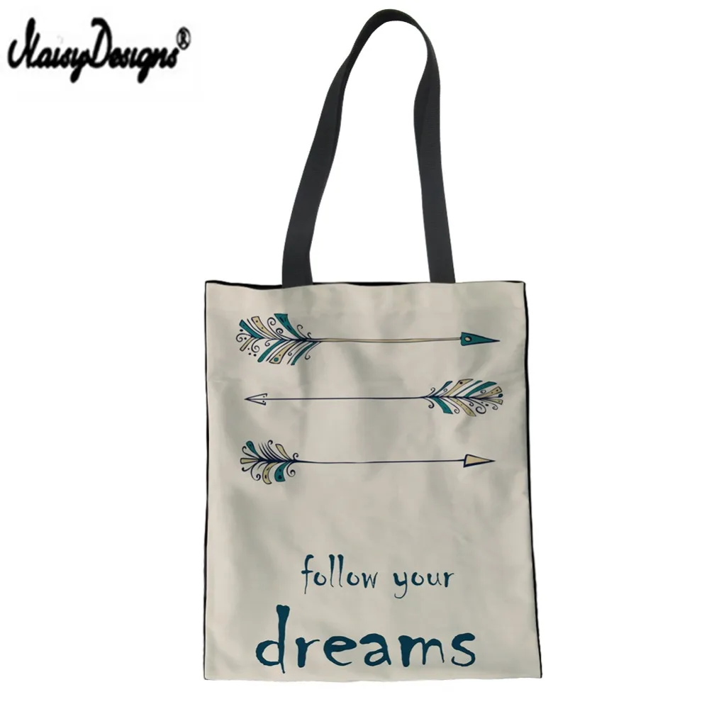 

NOISYDESIGNS Canvas Handbag Brand For Women Dreams Letter Tote Bag Girls Custom Summer Traveling Beach Bags Female Shopping Bag