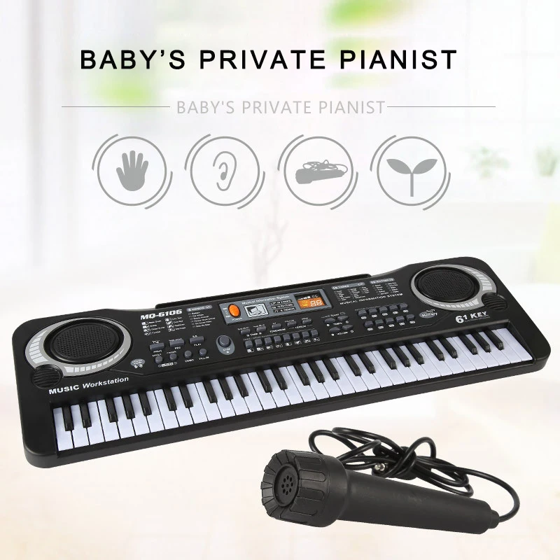 Multi-function 61 Keys Keyboard Electronic Organ with Microphone Music Simulation Of Piano Children Toys Baby Kids Music Toy charming simulation piano style jewelry storage box with wind up music effect