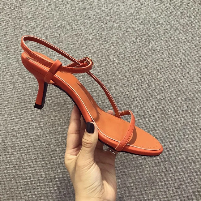 

Boussac Kitten Heel Slingback Sandals Women Vintage Narrow Band High Heel Sandals Women Open Toe Summer Beach Sandals SWC0463